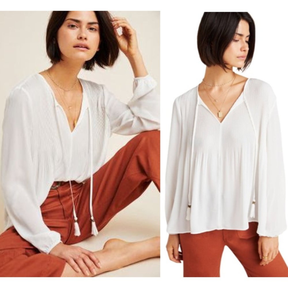 Anthropologie Janis Pleated Peasant Blouse